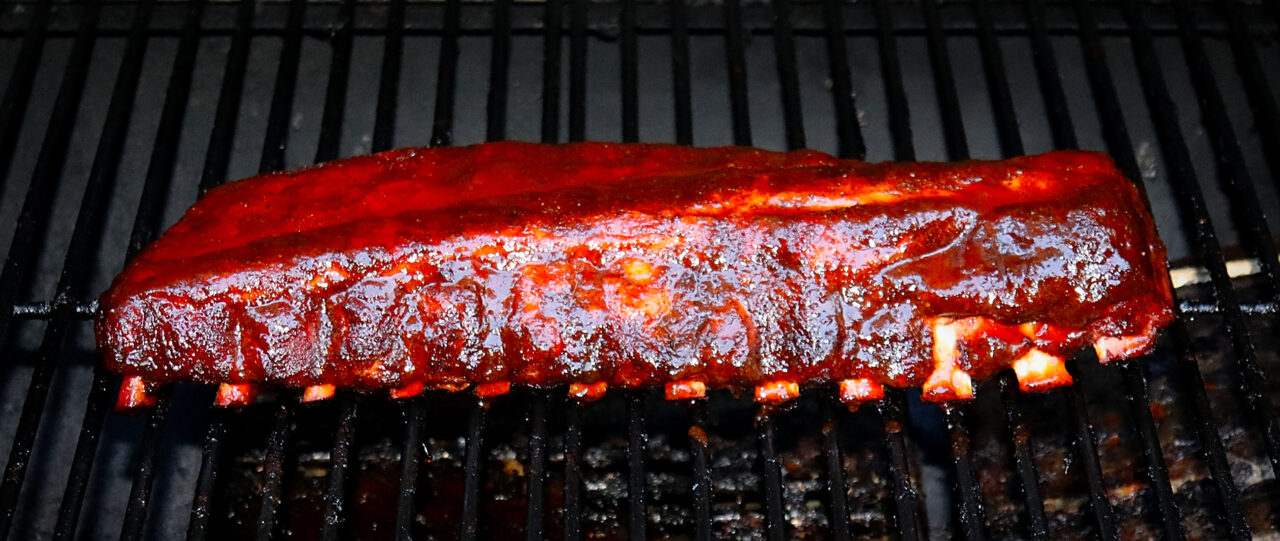 Fall off the bone barbecue ribs on the smoker.