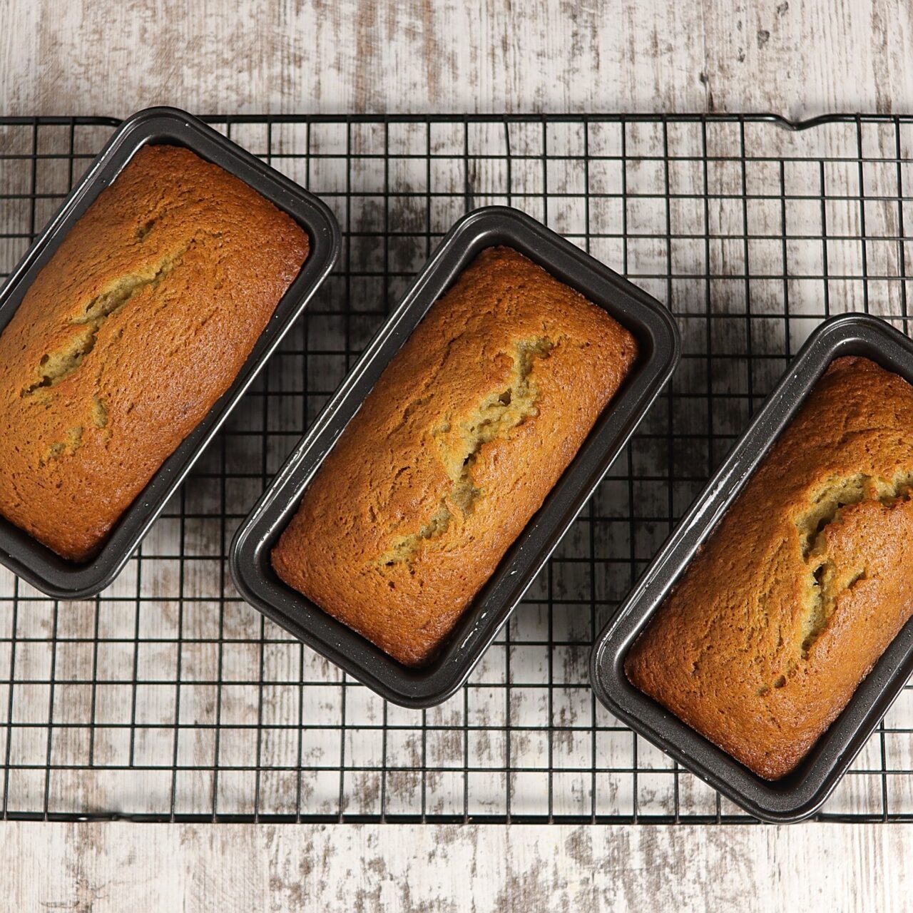 Baked loaves of fresh warm banana bread.