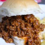 Homemade sloppy joes on a soft hamburger bun.